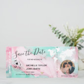 Pastel Foto Opslaan van de datum Boarding Pass Wer Kaart (Staand voorkant)