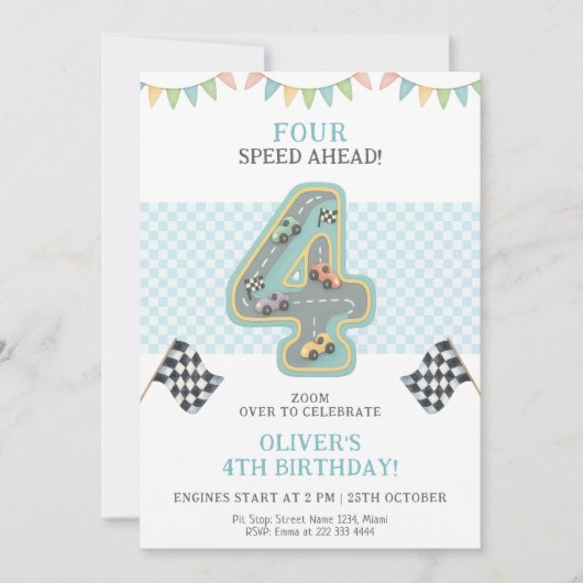 Pastel Four Speed Birthday Race Kaart (Voorkant)