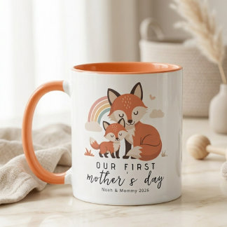 Pastel Fox Mom Baby First Mother’s Day Rainbow Mok