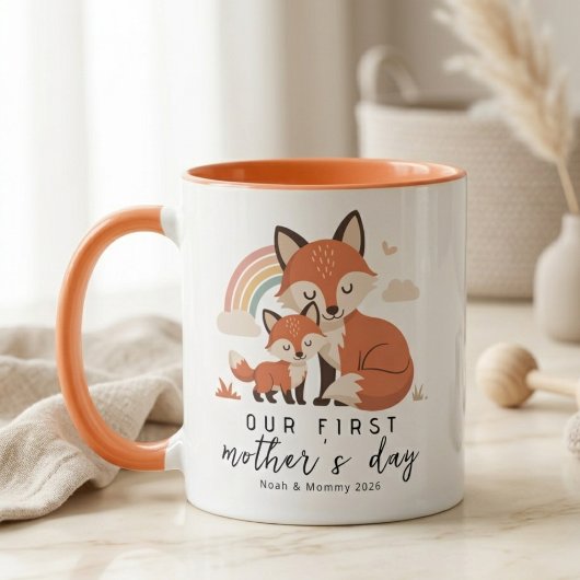 Pastel Fox Mom Baby First Mother’s Day Rainbow Mok