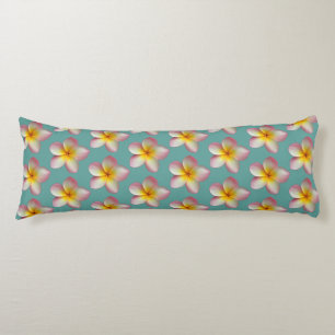Pastel Frangipani Plumeria Bloemen op Teal Lichaamskussen