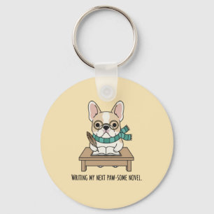 Pastel Franse Bulldog Schrijft Romans Bril Hond De Sleutelhanger