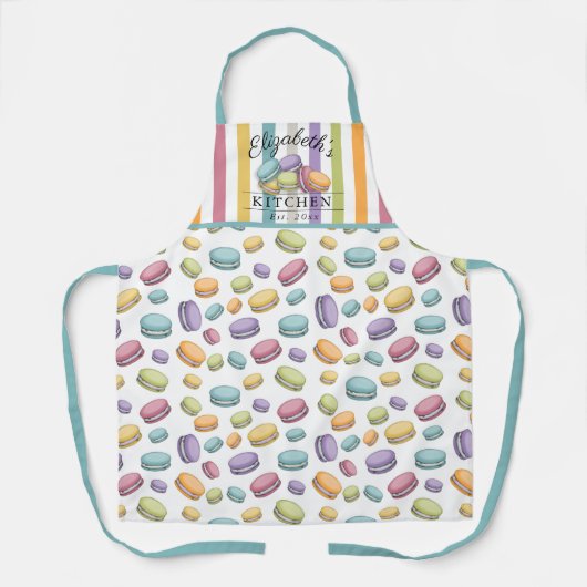 Pastel Franse Macaron Cookie Patroon Monogram Schort (Voorkant)
