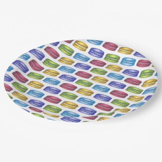 Pastel French Macaron Cookie Vrijgezellenfeest Papieren Bordje (Gekanteld)