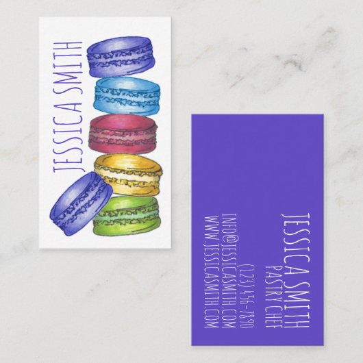 Pastel French Macaron Cookies Bakery Pastry Chef Visitekaartje (Voorkant / Achterkant)