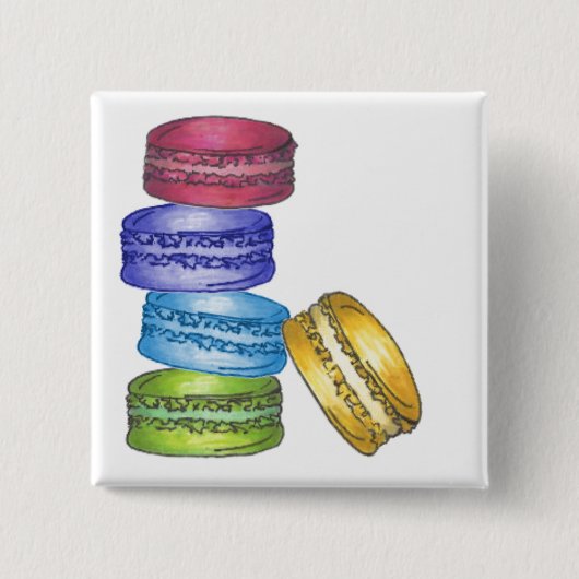 Pastel French Macaron Cookies Bakery Pastry Shop Vierkante Button 5,1 Cm (Voorkant)