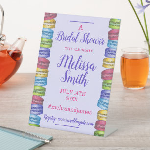 Pastel French Macaron Cookies Vrijgezellenfeest Pa Reclamebord Met Voetstuk