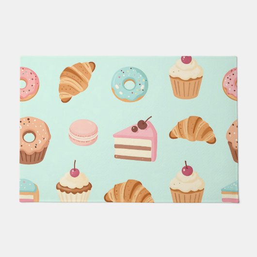 Pastel French Pastries Cute Dessert Pattern Deurmat (Voorkant)