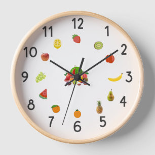 “Pastel Fruit Keukenklok – Decoratieve Wandklok