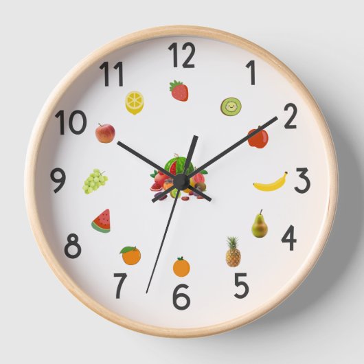 “Pastel Fruit Keukenklok – Decoratieve Wandklok (Voorkant)