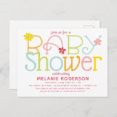 Pastel Fun Floral Baby shower Invitation Briefkaart (Voorkant / Achterkant)