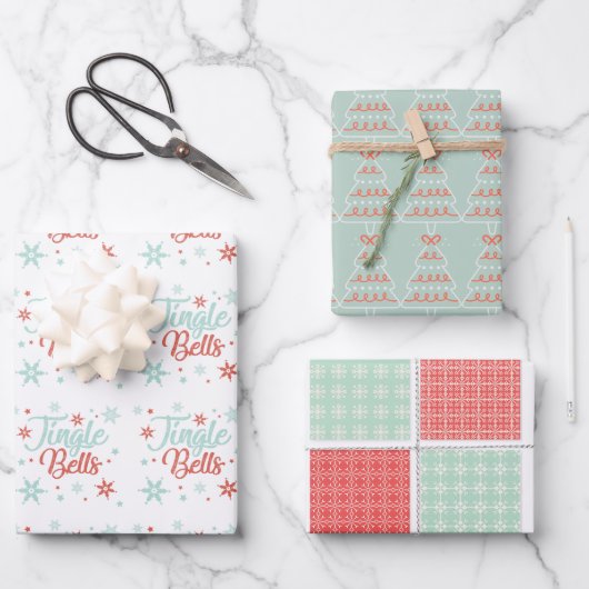 Pastel Fun Retro Jingle Aangepaste Kerstmis Inpakpapier Vel (Voorkant)