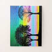 Pastel Fun Sunset Achter Silhouette Bomen Legpuzzel (Verticaal)