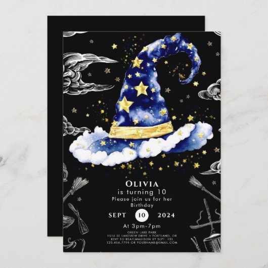 Pastel Fun Whimsical Wizard Verjaardag Kaart (Voorkant / Achterkant)