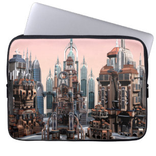 Pastel Futuristische Stad Fantasie Skyline Kunst Laptop Sleeve