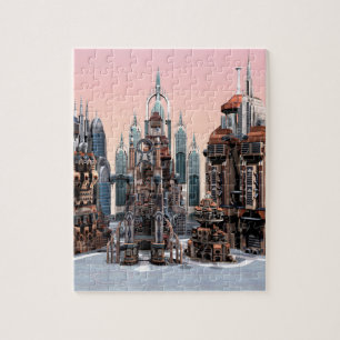 Pastel Futuristische Stad Fantasie Skyline Kunst Legpuzzel