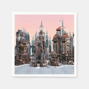 Pastel Futuristische Stad Fantasie Skyline Kunst Servet