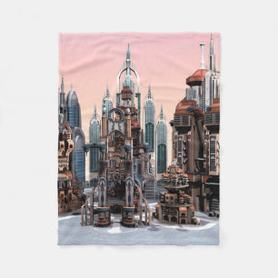 Pastel futuristische stadsfantasie-skylinekunst fleece deken