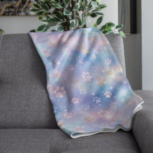 Pastel Galaxy Paw Prints – Schattigee Kosmische Pe Fleece Deken