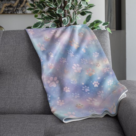 Pastel Galaxy Paw Prints – Schattigee Kosmische Pe Fleece Deken