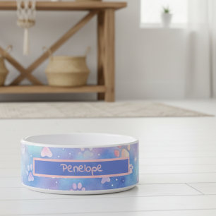Pastel Galaxy Pootafdrukken – Schattige Kosmische Voerbakje
