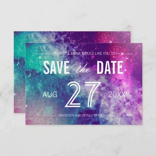 Pastel Galaxy Sla de datumkaarten op Save The Date (Voorkant / Achterkant)