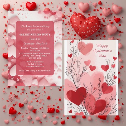 Pastel Galentine's Day Party Hearts Modern Ivory Kaart