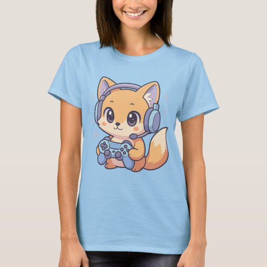 Pastel Gamer Fox T-Shirt voor Vrouwen (Voorkant)