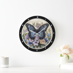 Pastel Garden" - Blauwe Vlinder Grote Klok