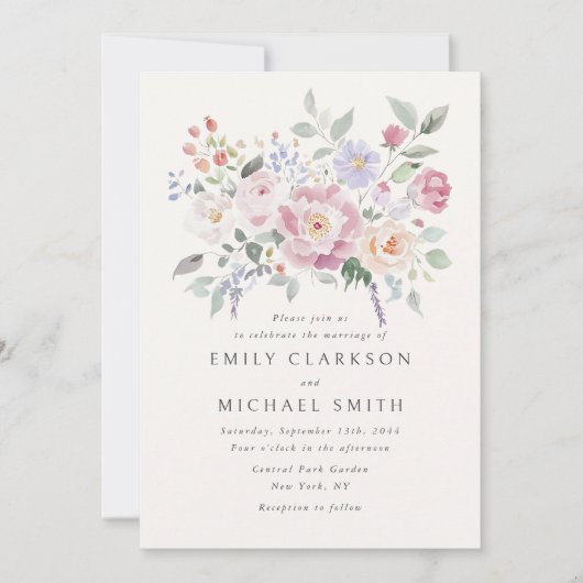 Pastel Garden Floral Wedding Invitation Kaart (Voorkant)
