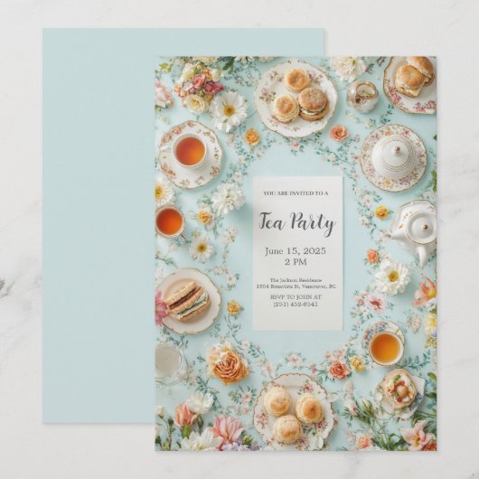 Pastel Garden Tea Party uitnodiging (Voorkant / Achterkant)