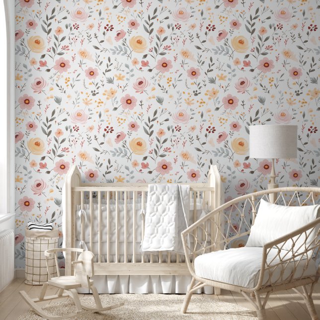 Pastel Garden Watercolor Flowers Behang (Kinderen)