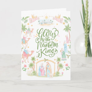 Pastel Geboorte Eer aan de pasgeboren Koning F Kaart
