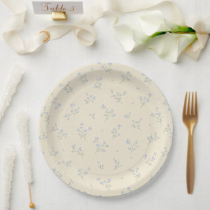 Pastel Geel Blauw Bloemig Vintage Baby Shower Papieren Bordje