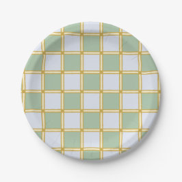 Pastel Geel, Blauw en Groen  Checkers Papieren Bordje