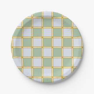 Pastel Geel, Blauw en Groen  Checkers Papieren Bordje