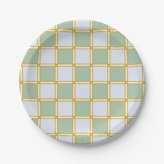 Pastel Geel, Blauw en Groen Checkers Papieren Bordje (Voorkant)