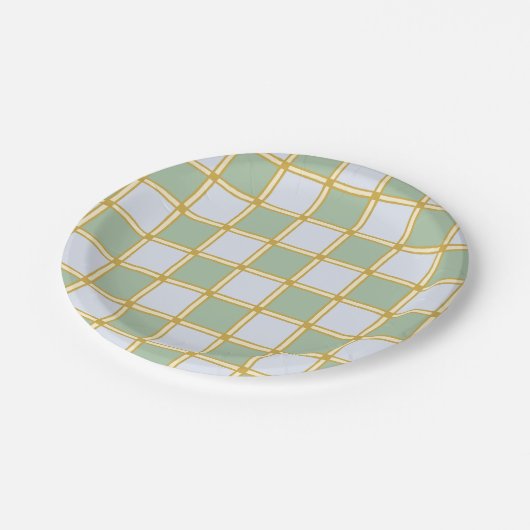 Pastel Geel, Blauw en Groen Checkers Papieren Bordje (Gekanteld)