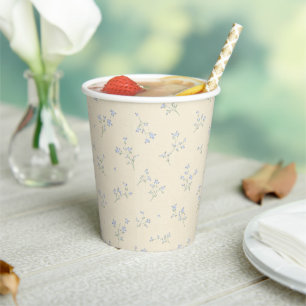Pastel Geel Blauwe Bloemige Vintage Baby Shower Papieren Bekers