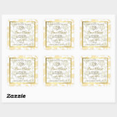 Pastel Geel Bloemen met Goud Lijst Productlabel Vierkante Sticker (Vel)