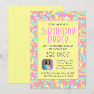 Pastel Geel Confetti Verjaardagsfeestuitnodiging Kaart
