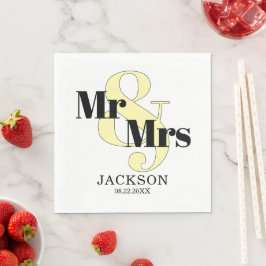 Pastel Geel en Zwart Mr & Mrs Wedding Servet
