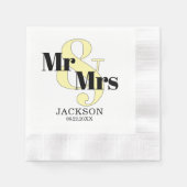 Pastel Geel en Zwart Mr & Mrs Wedding Servet (Voorkant)