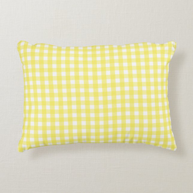 Pastel Geel Gingham Patroon Accent Kussen (Voorkant)