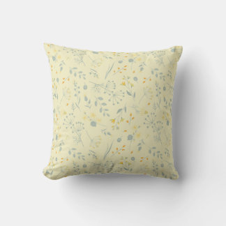 Pastel Geel Grijs Wildbloemen Bessen Kussen