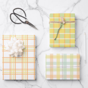Pastel Geel Groen Sinaasappel Plaid Geruit Gingham Inpakpapier Vel