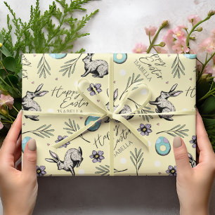 Pastel Geel Happy Easter Bunnies Cadeaupapier