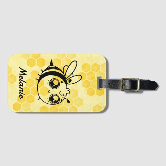 Pastel geel honingraat Schattige bij gepersonalise Bagagelabel (Voorkant (horizontaal))