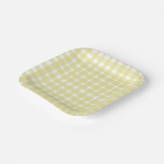 Pastel Geel Imperfect Gingham Papier Borden Papieren Bordje (Gebogen)
