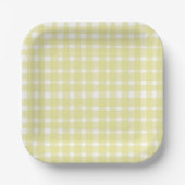 Pastel Geel Imperfect Gingham Papier Borden Papieren Bordje (Voorkant)